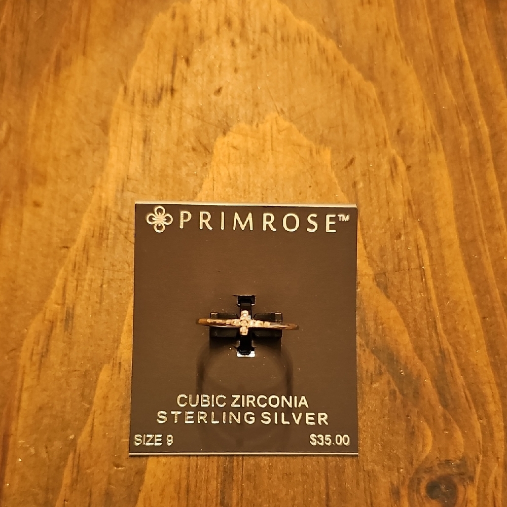 Primrose Sterling Silver Cubic Zirconia Cross Ring